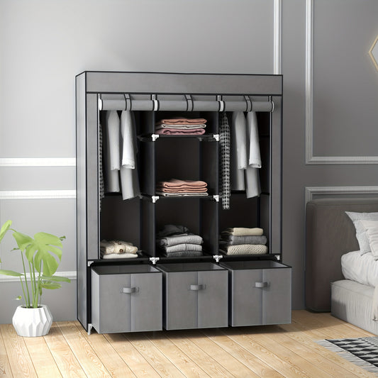 Opvouwbare Kledingkast – Garderobekast – Kleerkast – Stoffen Kast – Opbergkast – Donkergrijs Niet-Geweven Stof – Stevig Metalen Frame – 125x43x162,5 cm – Ruimtebesparend & Draagbaar
