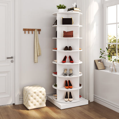 360° Rotating Shoe Cabinet with 7-Tier Shelves - White Modern Space-Saving Design, Holds Up to 28 Shoes, Durable Floor-Standing Storage Organizer for Entryway, Closet, Living Room, Shoe Storage Organizer, Closet Organization