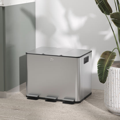 Afvalbak – Prullenbak – Vuilnisbak – Afvalcontainer – Afvalemmer – 3 x 20 Liter Compartimenten – Geurneutraliserend Deksel – Vingerafdrukbestendig – Soft-Close – Uitneembaar – Zilver