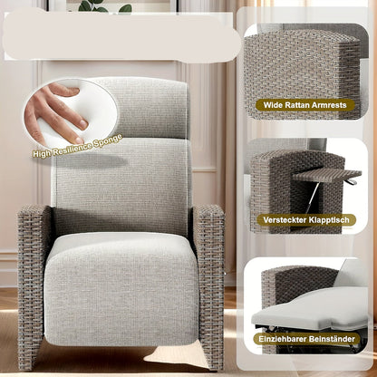 Ligbed – Loungestoel – Zonnebed – Ligstoel – Tuinstoel – Verstelbare Rugleuning 95°-165° – Inclusief Opvouwbaar Zijtafeltje – Bruin Rattan Met Abrikoos Kussen