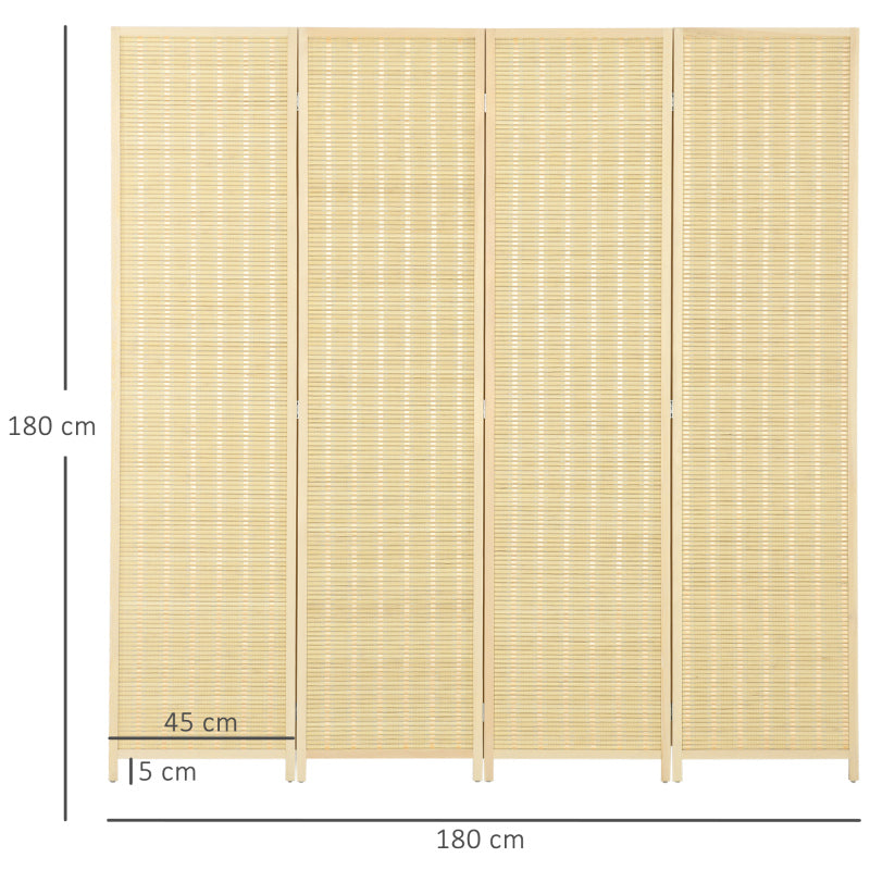 Kamerscherm – Kamerscheiding – Roomdivider – Scheidingswand – Privacy Scherm – Natuurlijke Massief Dennehouten Frame – Handgeweven Katoen en Bamboe – 180 x 180 cm – Inklapbaar en Direct Gebruiksklaar