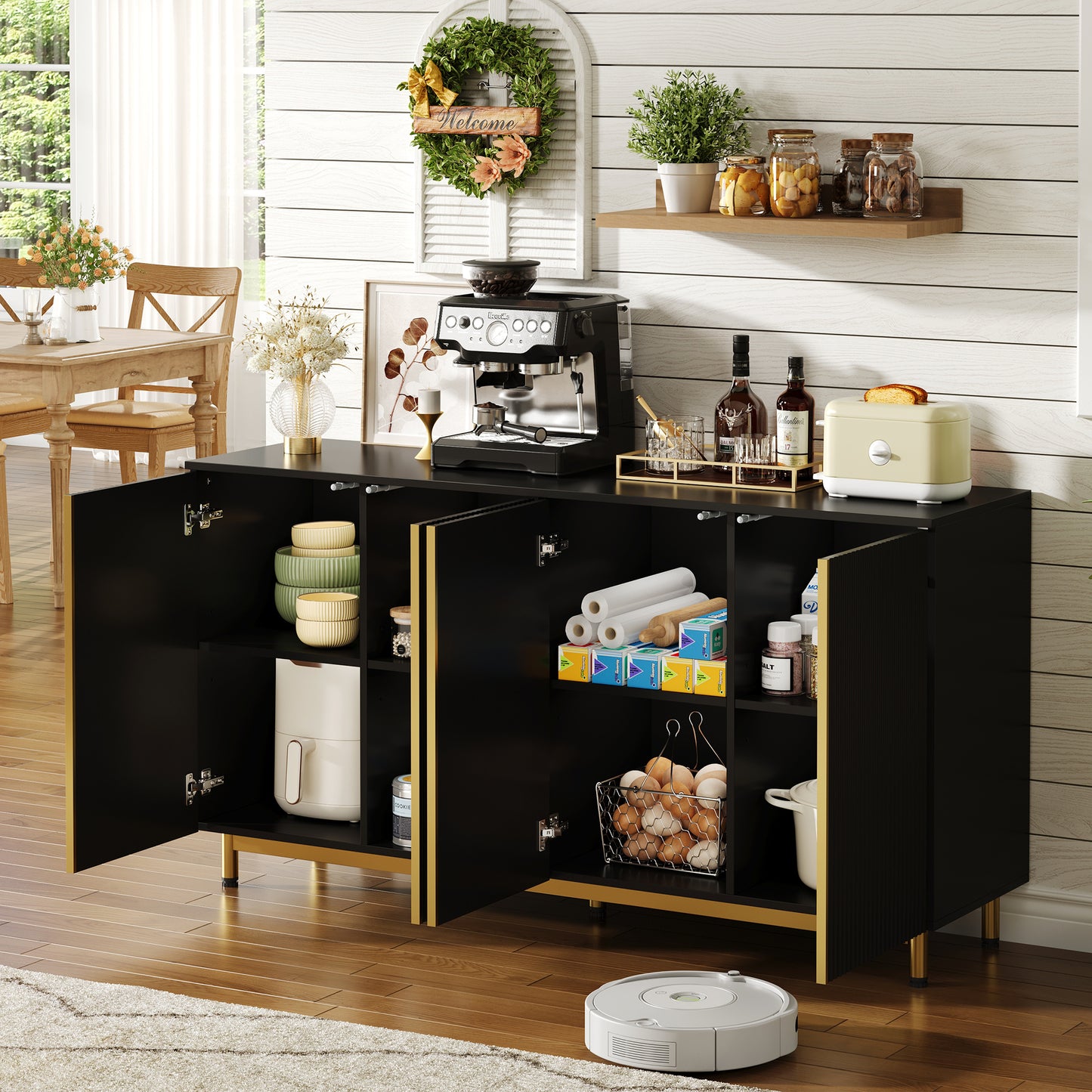 Sideboard – Dressoir – Opbergkast – Buffetkast – Kast – Modern Zwart – 150 Cm Breed – Zelfsluitende Deuren – Kantelbeveiliging
