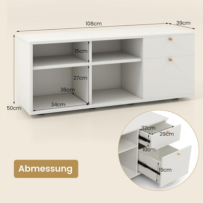 Witte Opbergkast – Opbergmeubel – Kasten – Dressoir – Ladekast – Ruim 108x39 cm – MDF Met Metalen Ladegeleiders