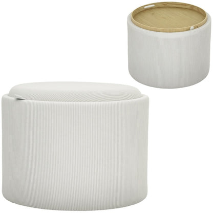 Opbergpoef Rond – Opbergkruk – Voetenbank – Zitkussen – Multifunctionele Hocker – Met Afneembaar Deksel – Padded Zitting – Compact Voor Kleine Ruimtes (56x56x42cm)