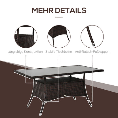 Tuinset – Tuinmeubel – Diningset – Buitenmeubel – Tuintafel – Poly rattan – Veiligheidsglas – 150x85x75 cm – Weerbestendig – Stevig metalen frame