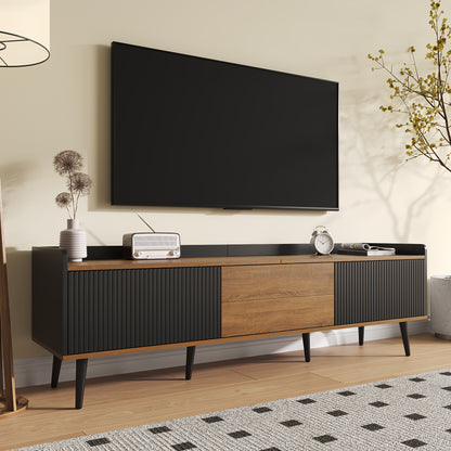 Tv Meubel – Tv Kast – Tv Meubel met Opbergruimte – Tv Dressoir – Mediameubel – Stevig Bamboe – Ruimtebesparend Design – Zwart/natuurlijk bruin – Vrijstaand – 68,5 cm Hoog – Kabelmanagement