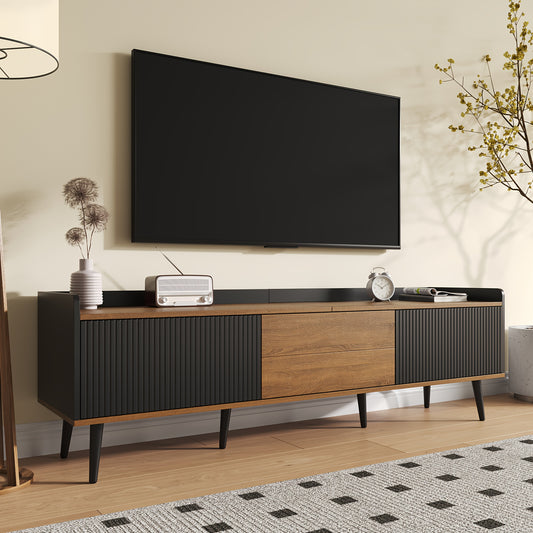 Tv Meubel – Tv Kast – Tv Meubel met Opbergruimte – Tv Dressoir – Mediameubel – Stevig Bamboe – Ruimtebesparend Design – Zwart/natuurlijk bruin – Vrijstaand – 68,5 cm Hoog – Kabelmanagement