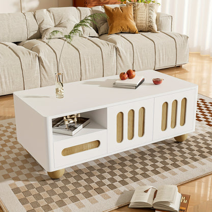 Modern Coffee Table with Storage - Large Living Room Center Table, Metal Construction, Rounded Safety Corners & Spherical Legs, Easy Assembly Required - Ideal for Apartments, Offices, or Homes, Coffee Table for Living Room, A