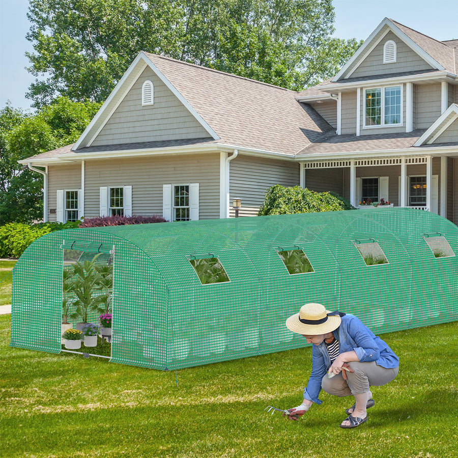 Arched Flower House, Plastic Greenhouse with 4/6/8 Windows, Tomato Greenhouse, Plastic Tent, Plant Tent, Plastic Greenhouse for Garden, Garden Tunnel with Mosquito Net And Door with Galvanized Steel Frame, 3X4X2m/3X6X2m/3X8X2