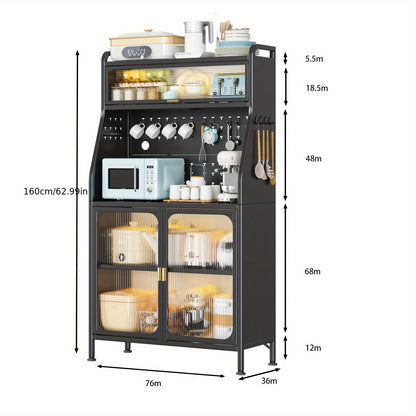Keukenopberger – Kast – Buffetkast – Koffiebar – Opbergkast – Zwart Gietijzer – Instelbare Planken – Pegboard