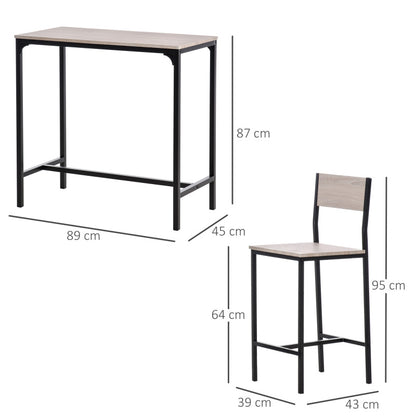 Bar Set – Barkrukken – Bartafel – Barmeubel – Bistroset – Natuurlijk MDF – Met Metalen Frame – Compacte Afmetingen 89x45x87 cm – Hoge Rugleuning met Voetensteun