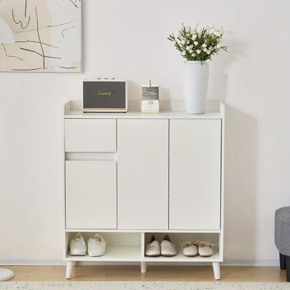 Dressoir – Ladekast – Opbergkast – Schoenenkast – Kast – Wit – Verstelbare Planken – Houten Poten – 90x99x35 cm