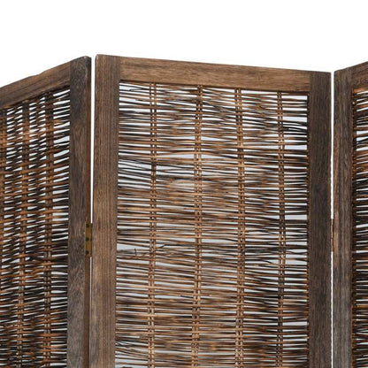 Modern 6-Panel Wooden Divider Environment - Brown Dark Solid Paulownia Wood, Removable & Reusable Indoor/Outdoor Room Divider for Living Room, Bedroom, Office, Kitchen, Dining Room, Patio, Balcony, Partition, Versatile Divide