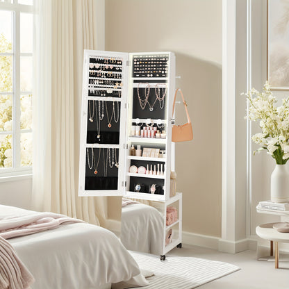 Sieradencabinet – Sieradendoos – Sieradenkast – Make-up Organizer – Opbergmeubel – Met Led-lichtbalken – Volledige Spiegel – Wit Zwart – Vergrendelbaar Met Wieltjes – Hoogwaardige MDF Uitvoering