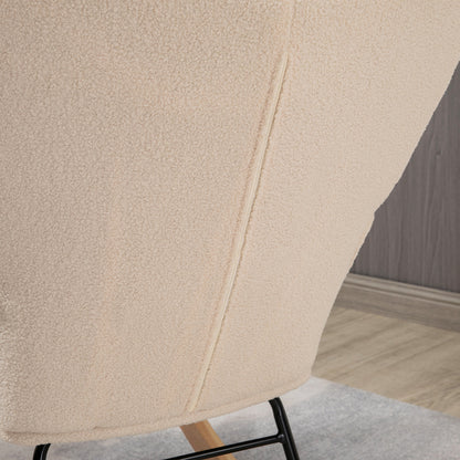Retro Schommelstoel – Schommelstoel – Schommelstoel Met Armleuning – Relaxstoel – Houten Schommelstoel – Massief Hout – Compact Formaat 98x71x101 cm – Beige
