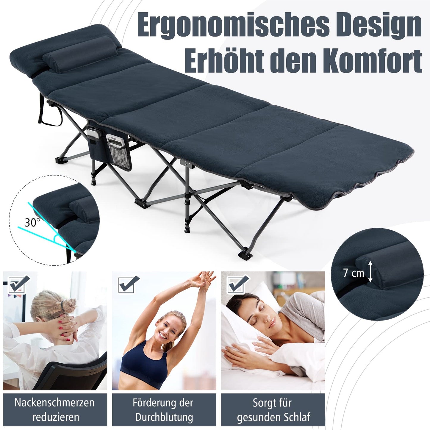 Opvouwbaar Campingbed – Veldbed – Outdoor Bed – Strandbed – Draagbaar Bed – Inclusief Matras En Kussen – Stevige Metalen Frame – Maximaal 150 Kg Belastbaar