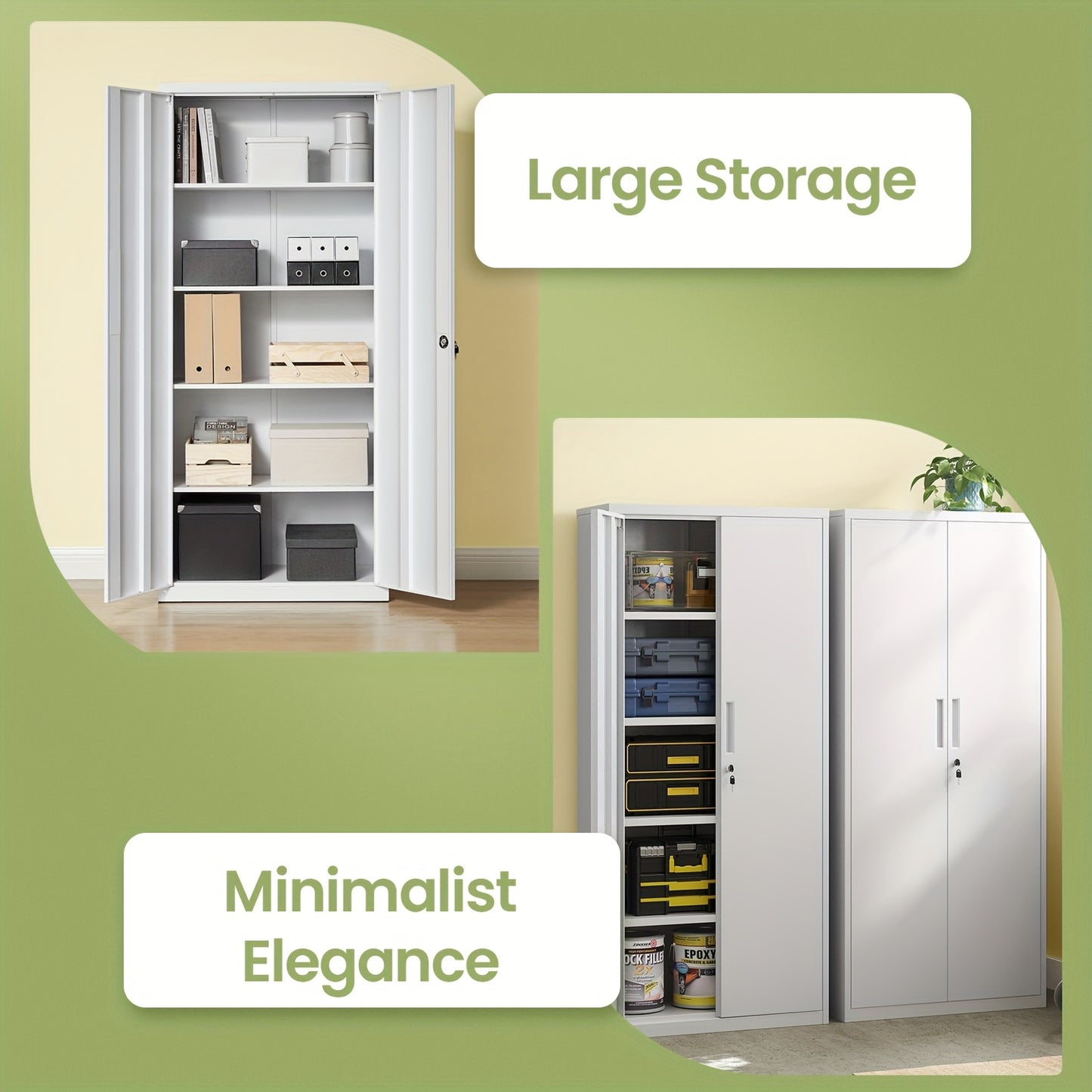 Stalen Kast – Opbergkast – Archiefkast – Kantoorkast – Werkplaatskast – Vergrendelbare Dubbele Deuren – Verstelbare Legplanken – Volledig Metalen Constructie – Modern Wit Design