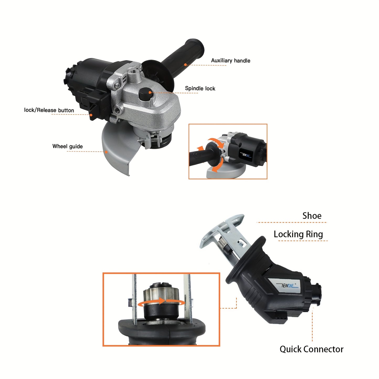 Brushless Multifunctional N-in-1 Electric Tool Combination Package, Accessories: Electric Drill, Electric Hammer, Wrench, M14 Angle Grinder, 85mm Circular Saw, Reciprocating Saw, Sanding Machine. Portable LED Lights. Multiple