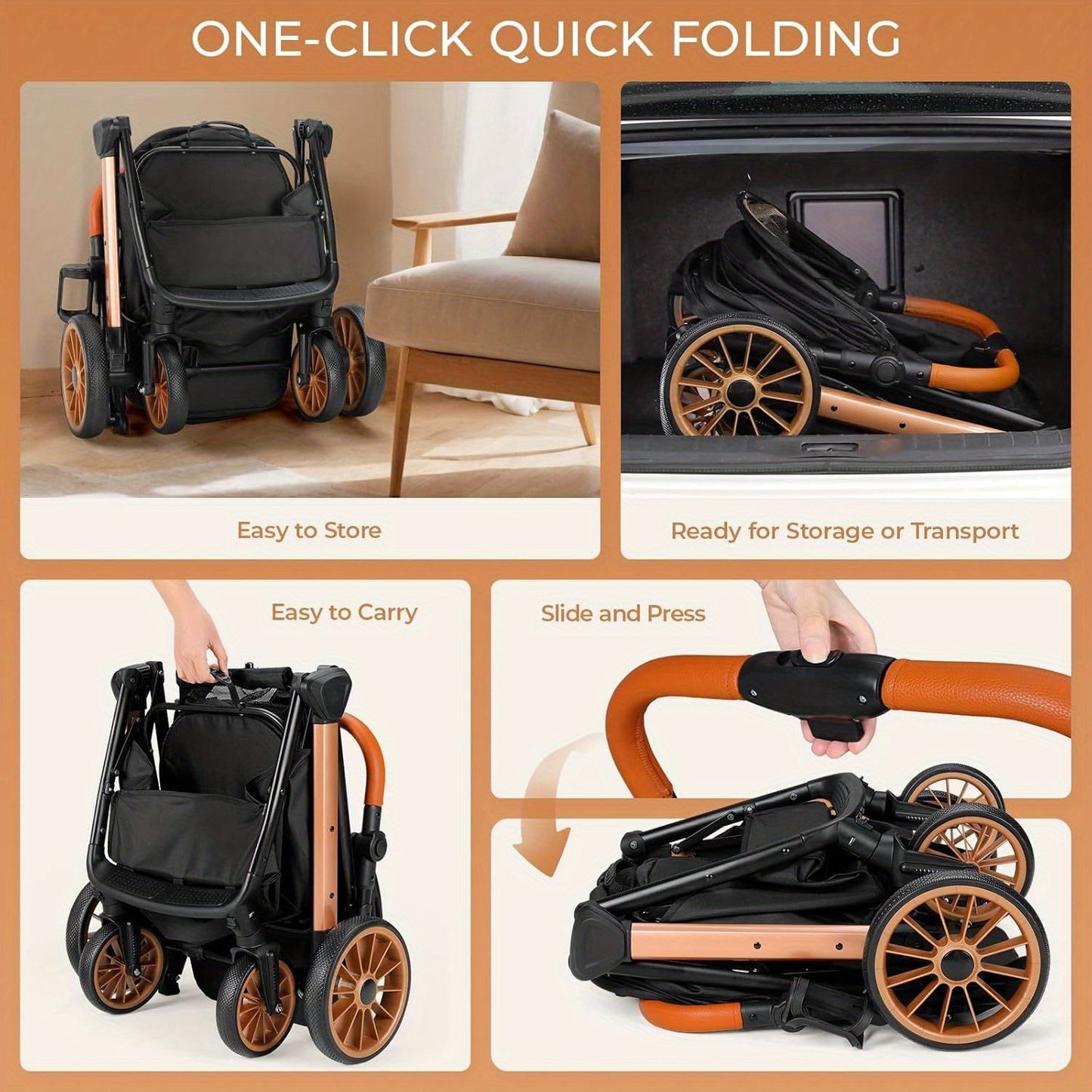 Hondenbuggy – Dierenwagen – Huisdierenwagen – Kattenbuggy – Opvouwbare Buggy – Zwart – Inklapbaar Met Eén-Klik – Verstelbaar Handvat – Voor Huisdieren Tot 25 Kg