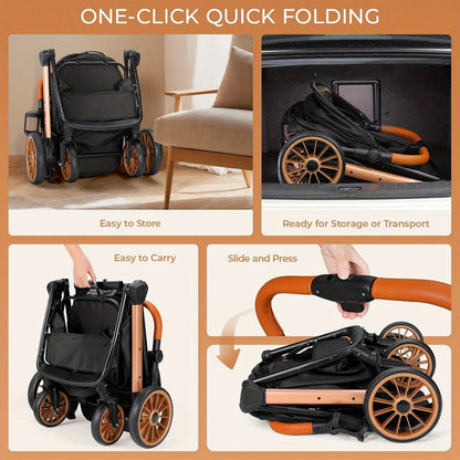 Hondenbuggy – Dierenwagen – Huisdierenwagen – Kattenbuggy – Opvouwbare Buggy – Zwart – Inklapbaar Met Eén-Klik – Verstelbaar Handvat – Voor Huisdieren Tot 25 Kg
