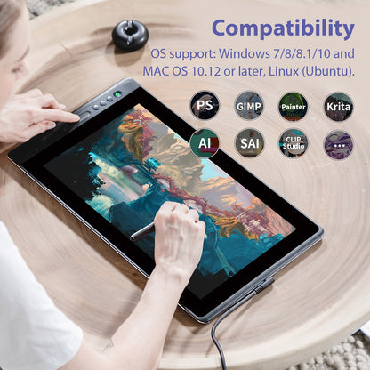 Tekentablet – Grafisch Tablet – Tekenscherm – Digitale Tekentablet – Pen Display – 15,6 Inch – Anti-Glare Glas – 6 Programmeerbare Sneltoetsen – Verstelbare Standaard