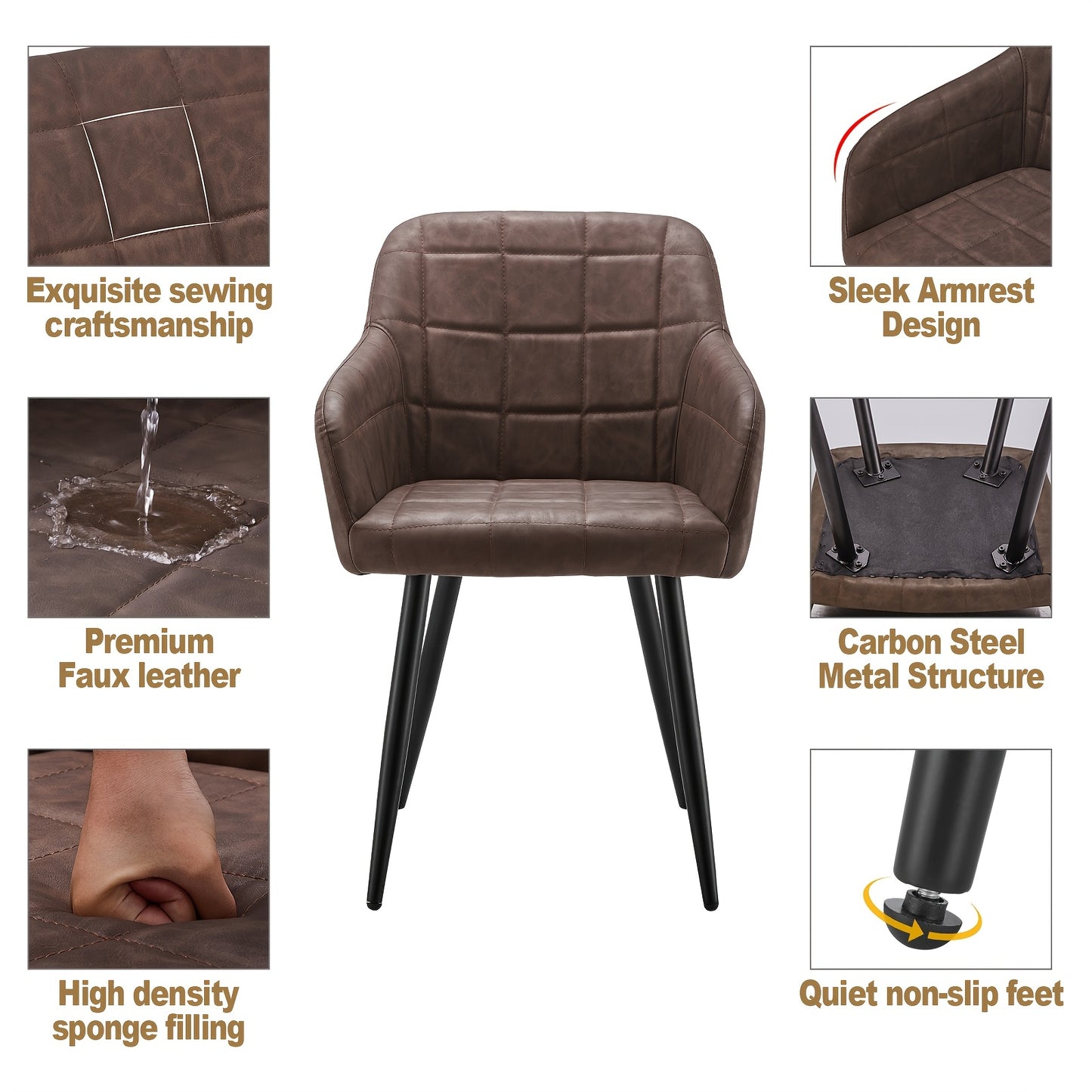 Eetkamerstoel – Stoel – Kuipstoel – Fauteuil – Keukenstoel – Donkergrijs Kunstleer – Memory Foam Zitting – Metalen Poten