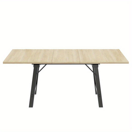 Uitklapbare Eettafel – Uitschuifbare Tafel – Klaptafel – Inklapbare Eettafel – Uitbreidbare Eettafel – Houtkleur – Telescopisch Uitschuifbaar 140-180 cm – Stevig Metalen Onderstel