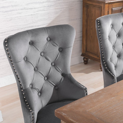 Eetkamerstoelen – Stoel – Keukenstoel – Dining Chair – Zitmeubel – Vintage Grijs Gestoffeerd – Knopenrug & Spijkerbeslag – Veerkrachtige Donsvulling & Stevige Metalen Poten