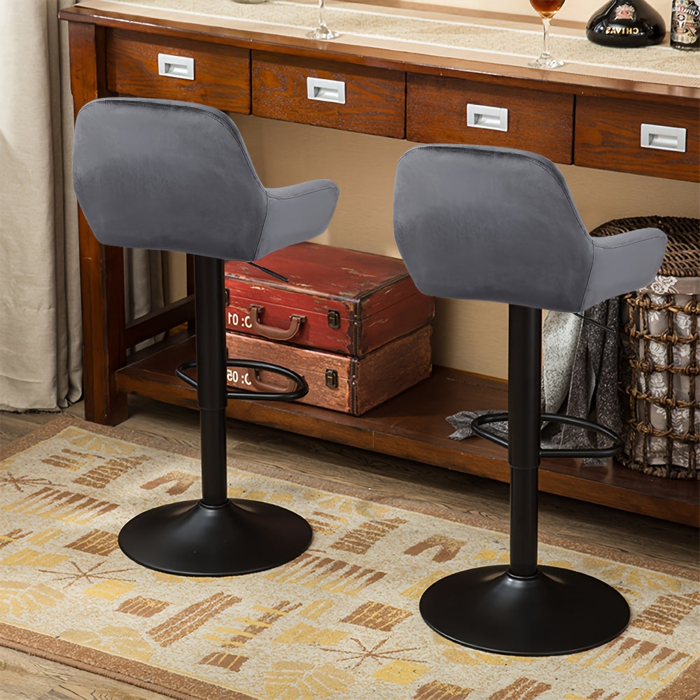 Barstoel – Barkruk – Barstoelen – Keukenstoel – Zithoekstoel – Set van 2 – 360° Draaibaar – Verstelbare Zithoogte 86-106 cm – Fluwelen Bekleding – Zwart Metalen Frame