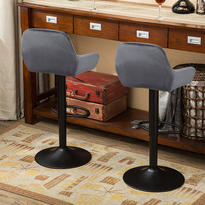 Barstoel – Barkruk – Barstoelen – Keukenstoel – Zithoekstoel – Set van 2 – 360° Draaibaar – Verstelbare Zithoogte 86-106 cm – Fluwelen Bekleding – Zwart Metalen Frame