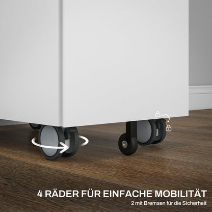 Metalen Ladekast – Mobiele Opbergkast – Rollende Ladekast – Documentenkast – Archiefkast – 3 Laden Met Slot – Compact Formaat 30x50x53,5 cm