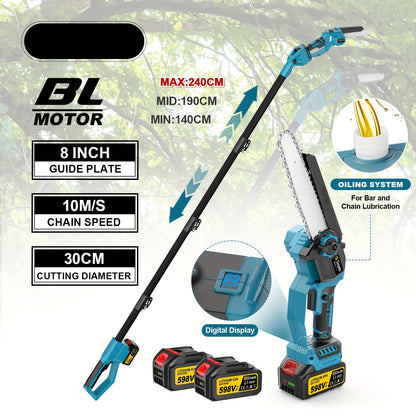 Elektrische Kettingzaag – Snoeizaag – Telescoopzaag – Takkenzaag – Accukettingzaag – 2-in-1 Telescopische Steel 240 cm – Brushless Motor – 4000mAh Oplaadbare Batterij