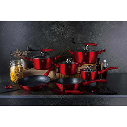 Grillpan – Steakpan – Barbecuepan – Koekenpan – Braadpan – 15-delige granieten pannenset – Aluminium met drievoudige anti-aanbaklaag – Geschikt voor alle warmtebronnen