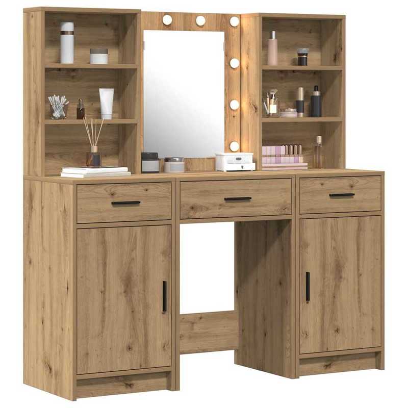 Kaptafelset – Kaptafel – Make-uptafel – Dressing Table – Toilettafel – Eikenkleur – Compact 50x41x135 cm – Duurzaam Plaatmateriaal
