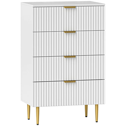 Ladekast – Ladenkast – Commode – Opbergkast – Dressoir – Modern Design – 4 Ruime Lades – MDF Wit Met Gouden Details – 60x40x96 cm