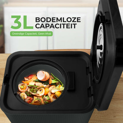 Keukencompostmachine – Compostbak – Composteerder – Afvalvermaler – Compostcontainer – Compact 3 Liter – Geurfilter en Elektriciteitsvrij