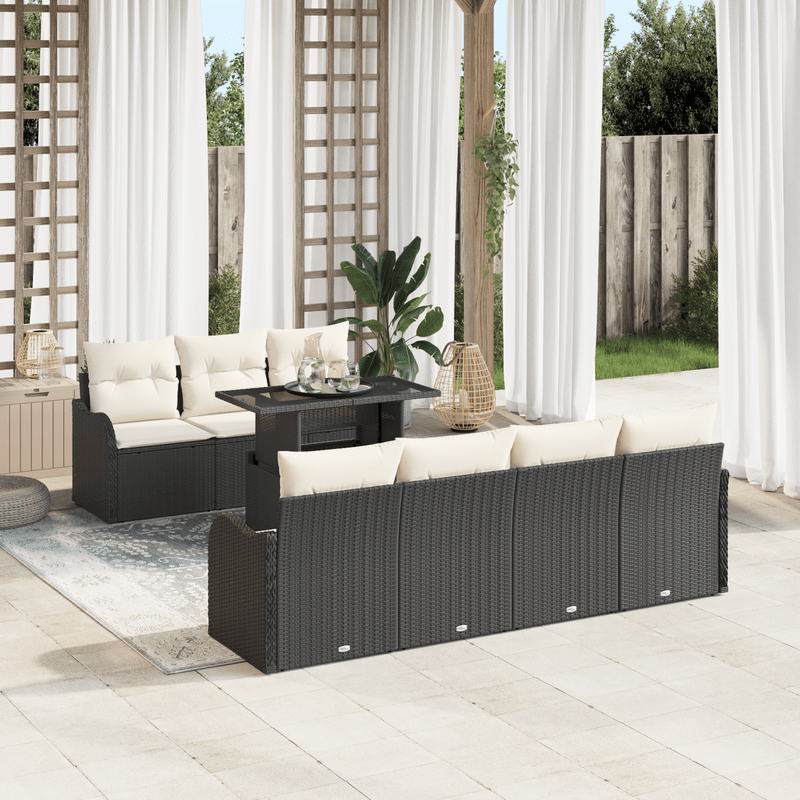 8-delige Hoek Loungeset – Tuinmeubelset – Loungeset Buiten – Poly Rattan Tuinbank – Zwarte Tuinlounge – Weerbestendig Poly Rattan – Inclusief Comfortabele Kussens