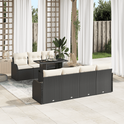 8-delige Hoek Loungeset – Tuinmeubelset – Loungeset Buiten – Poly Rattan Tuinbank – Zwarte Tuinlounge – Weerbestendig Poly Rattan – Inclusief Comfortabele Kussens