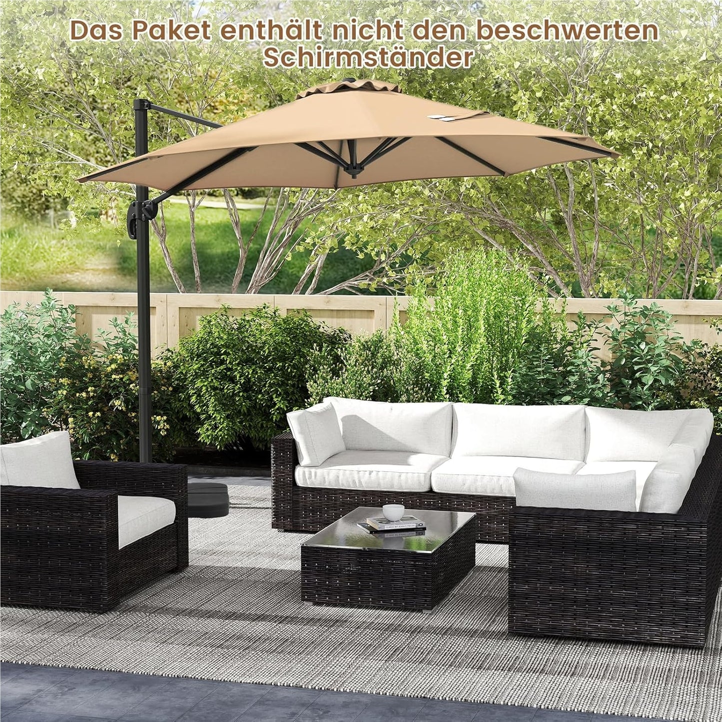 Parasol – Zweefparasol – Stokparasol – Tuinparasol – Balkonparasol – Rond – 300 x 300 cm – 360° Draaibaar Met Voetpedaal