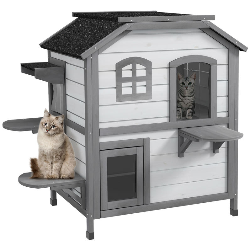 Kattenhuis – Kattenhok – Katten Shelter – Katten Verblijf – Kattenhuisje – 2 Laags Ruim Design – Weerbestendige Materialen Met Ventilatie Mesh