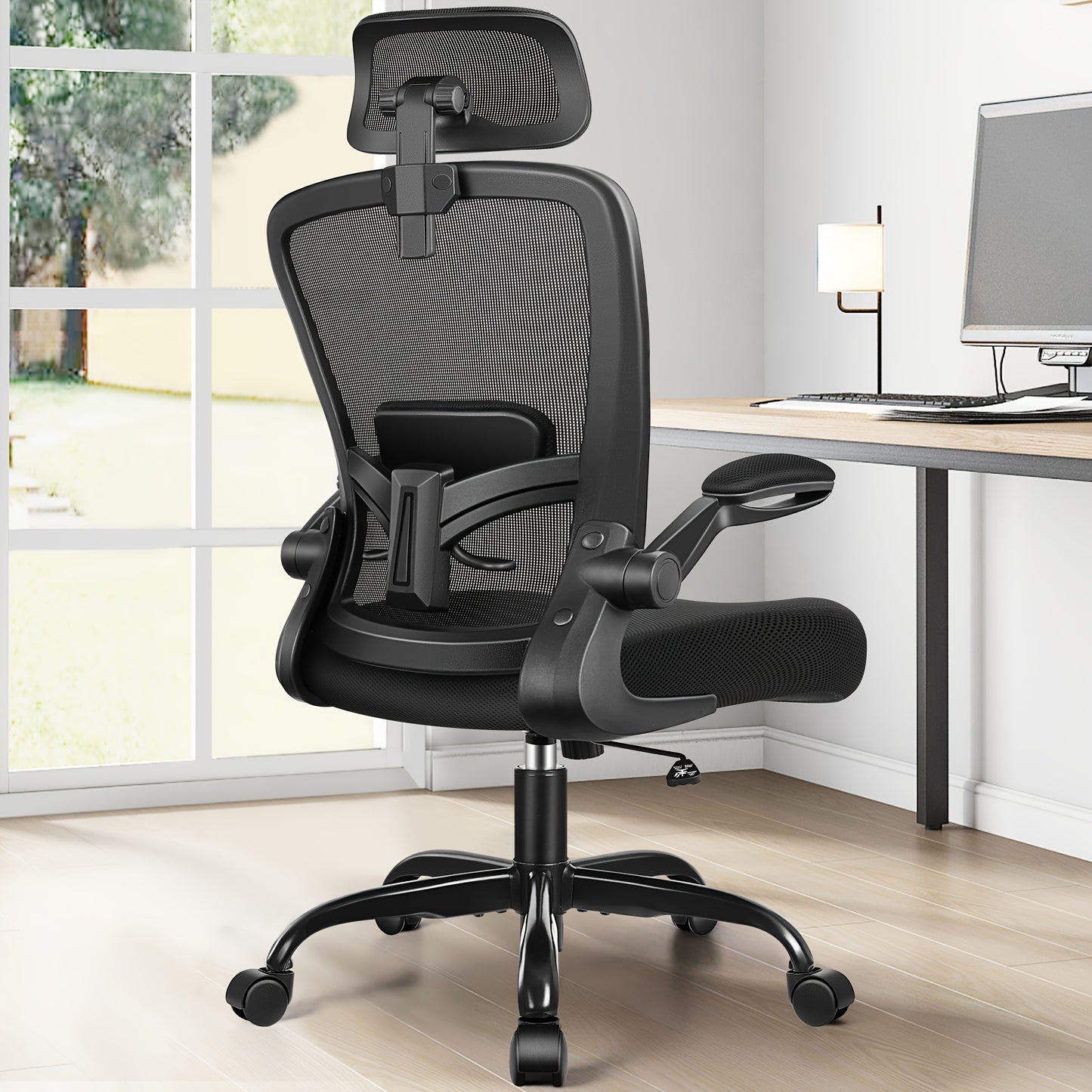 Ergonomische Bureaustoel – Kantoorstoel – Draaistoel – Werkstoel – Gamestoel – Verstelbare Lendensteun – 360° Rotatie – Donkergrijs