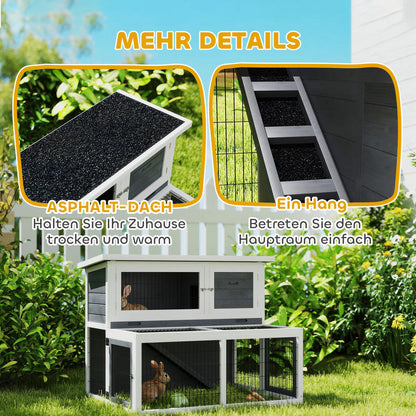 Konijnenhok – Knaagdierverblijf – Cavia Ren – Bunny Cage – Kleine Huisdierkooi – 2-laags Houten Ren – Inklapbaar Dak – Winterbestendig Design – 122x95x93,5 cm