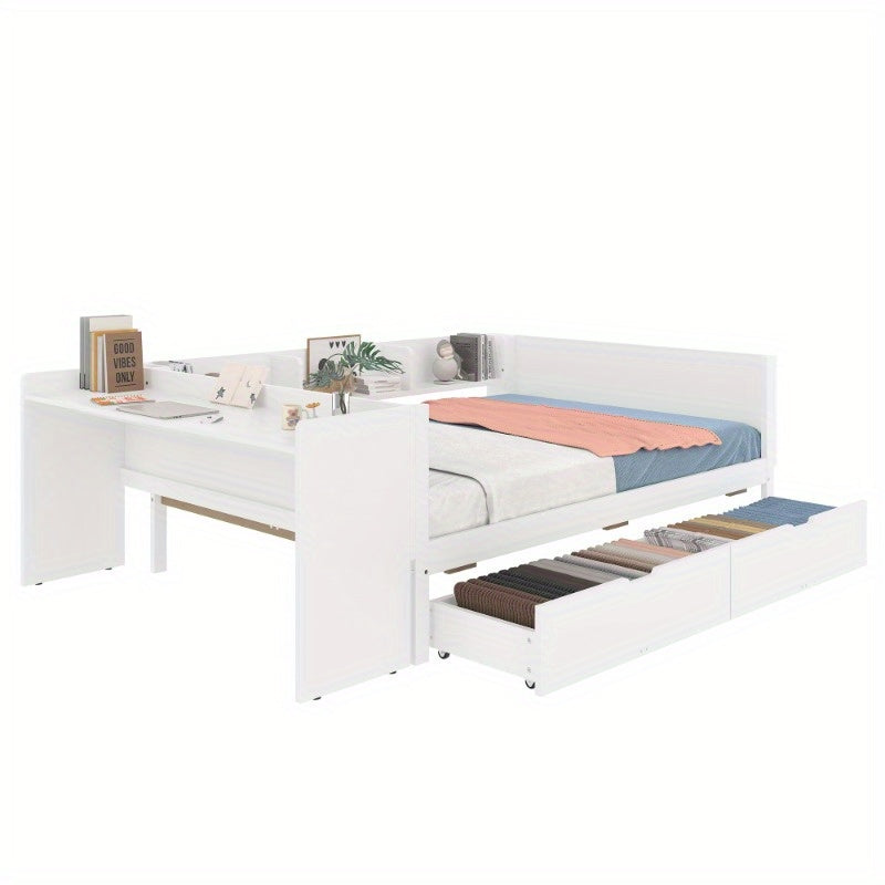 Bedframe – Platformbed – Slaapbank – Opbergbed – Werkplekbed – Met Ingebouwd Bureau – Ruime Laden – Ruimtebesparend – Hoogwaardige Kunststof & Metaal – Kingsize – Gemakkelijk te Monteren