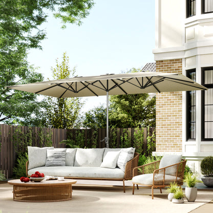 Dubbele Parasol – XXL Zonneparasol – Stokparasol – Terrasparasol – Buitenparasol – Cranksysteem – UV50+ Bescherming – 451x264 cm – Aluminium Frame – Crème Wit
