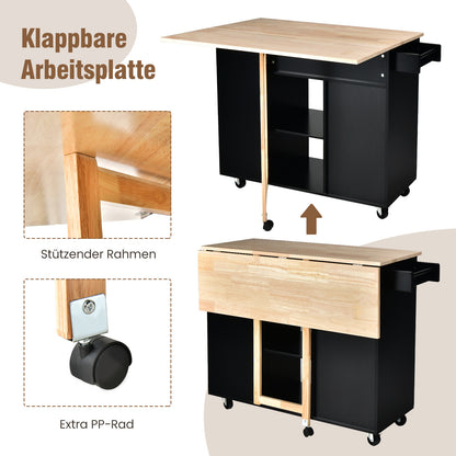 Keukentrolley – Keukenwagen – Serveerwagen – Keukenkar – Keukenmeubel – Uitklapbaar Werkblad – Zwart Hout