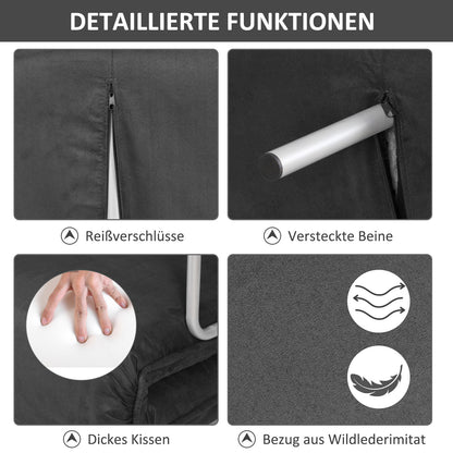 Slaapbank – Bedbank – Slaapstoel – Logeerbed – Sofa – Verstelbare Rugleuning – Zachte Velvet Bekleding – Grijs