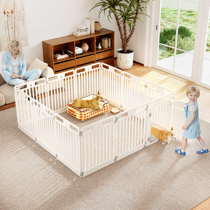 Hondenren – Hondenhek – Puppyren – Hondenspeeltuin – Hondomheining – 6 Panelen 81 cm Hoog – Vouwbaar & Draagbaar – Veilig Sluitbare Deur – Voor Binnen & Buiten – Wit – HDPE Materiaal