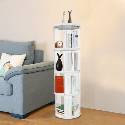 Boekenrek – Boekenkast – Boekenplank – Opbergkast – Boekenstandaard – Draaibaar 360° – Ruim 4-laags – Duurzaam ABS & PET – Compact en Stijlvol – Wit