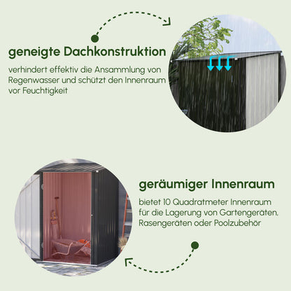 Metalen Opbergschuur – Tuinopslag – Gereedschapsschuur – Opbergkast – Buitenschuur – Grote Capaciteit – Steviele Stalen Constructie – 100x103x160 cm – Donkergrijs – Dubbele Deuren – Grondankers – Eenvoudige Montage – Verplaatsbaar