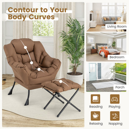 Lazy Chair – Fauteuil – Relaxstoel – Lounge Stoel – Zithoek Stoel – Inclusief Inklapbare Ottoman – Ademende Polyester Stoffering